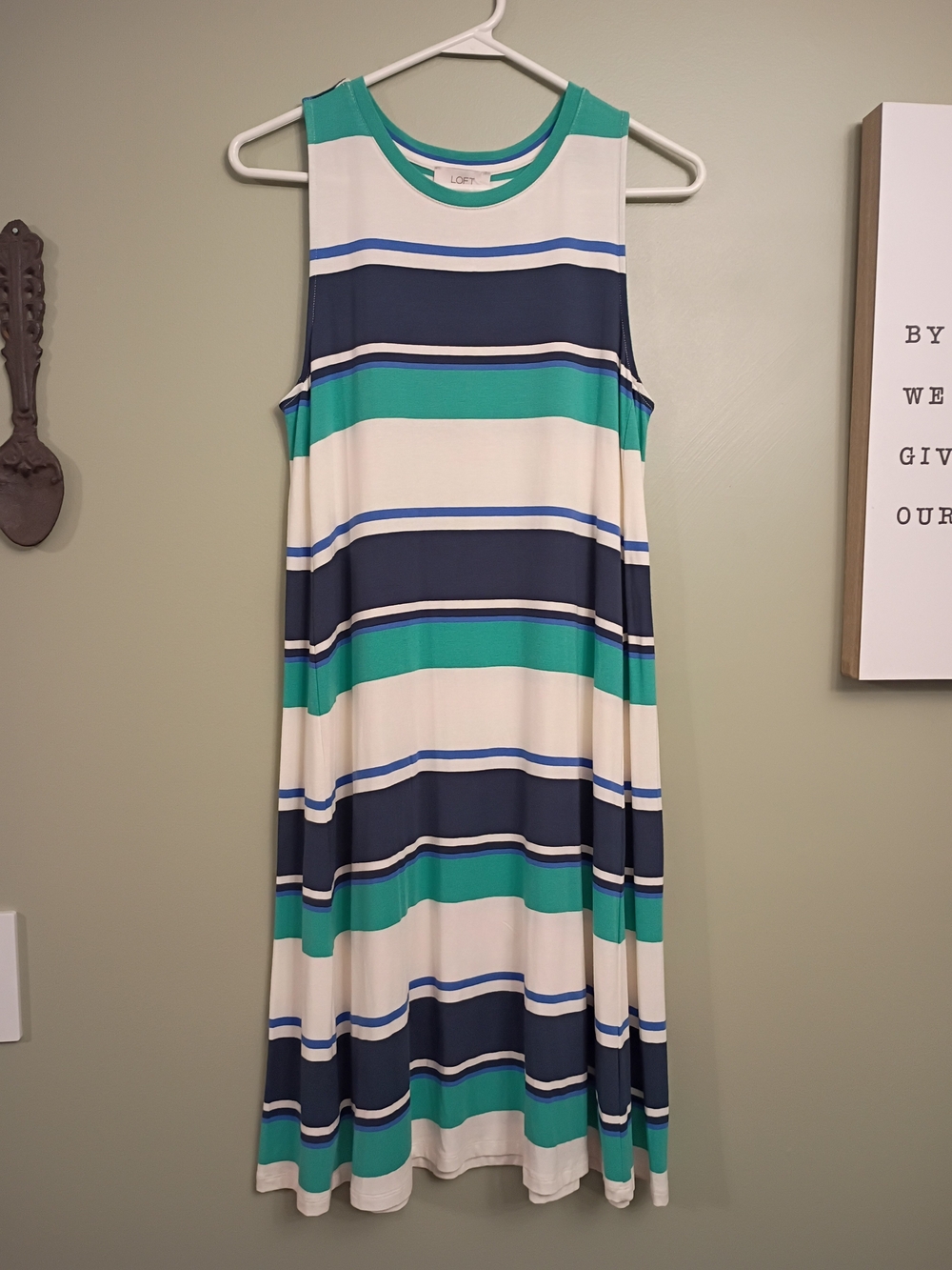 LOFT Striped Sleeveless Dress in Teal, Navy & White